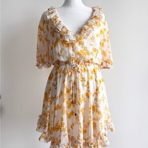 Floral Ruffle Mini Dress in Yellow and White